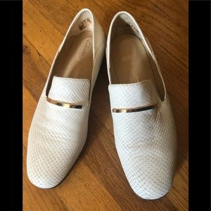Clarks White Snake Skin Leather Gold Trim Loafers